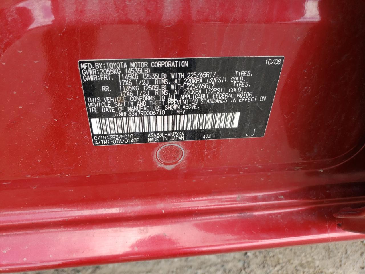 Photo 11 from auction – 2009 TOYOTA RAV4 with VIN JTMBF33V79D006710