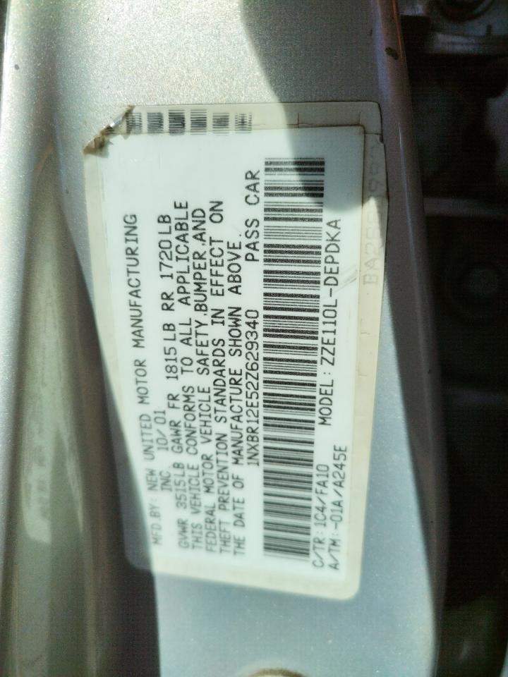 Photo 10 from auction – 2002 TOYOTA COROLLA CE with VIN 1NXBR12E52Z629340