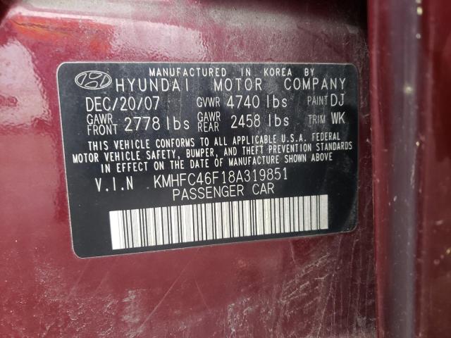 Photo 10 from auction – 2008 HYUNDAI AZERA SE with VIN KMHFC46F18A319851