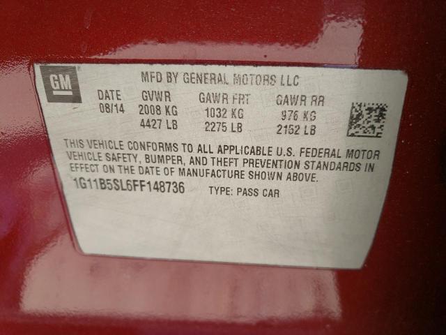 Photo 10 from auction – 2015 CHEVROLET MALIBU LS with VIN 1G11B5SL6FF148736