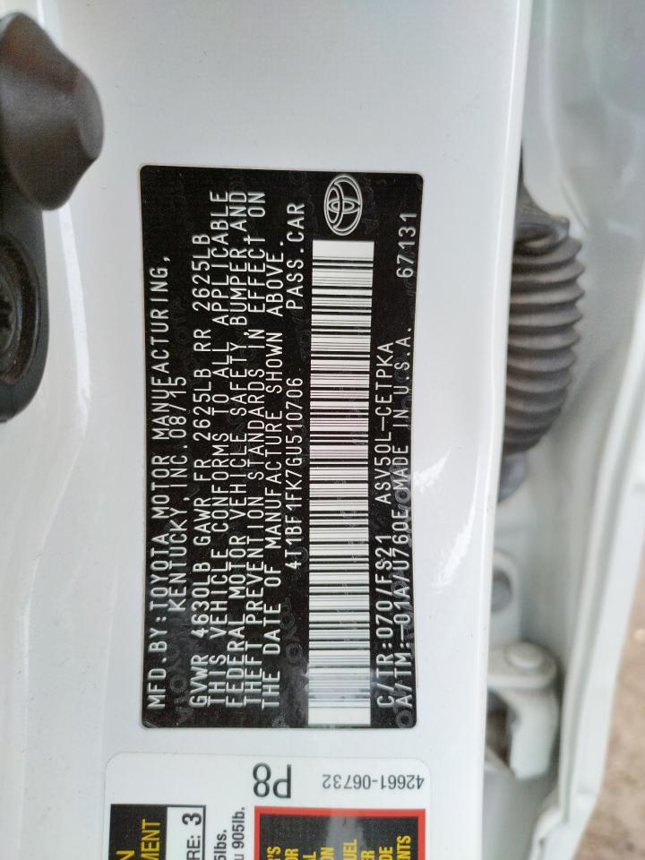 Photo 10 from auction – 2016 TOYOTA CAMRY LE with VIN 4T1BF1FK7GU510706