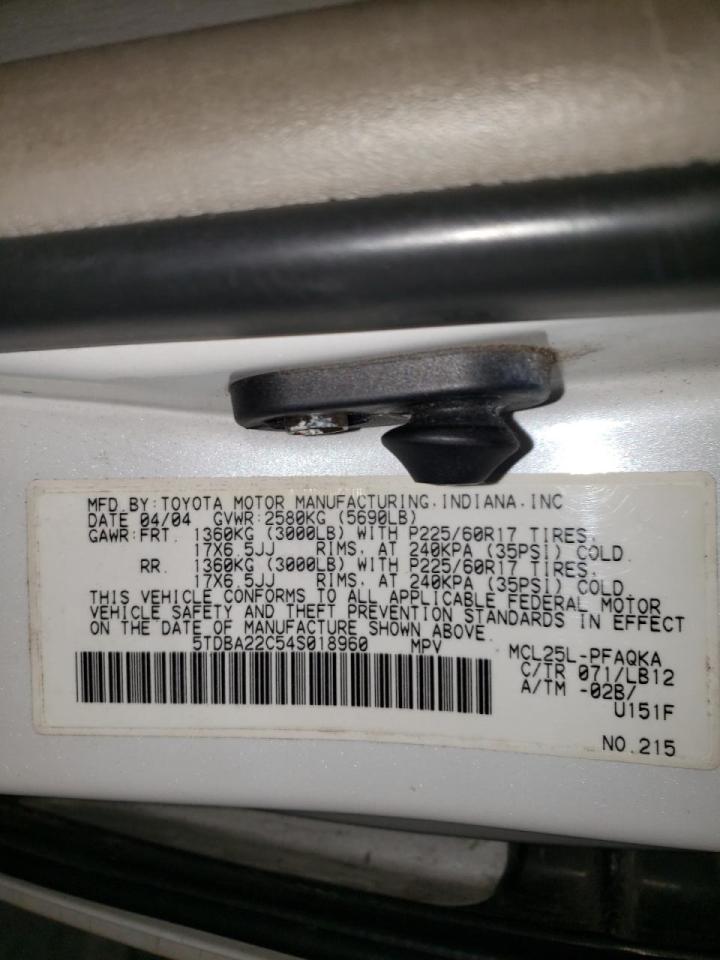 Photo 10 from auction – 2004 TOYOTA SIENNA XLE with VIN 5TDBA22C54S018960