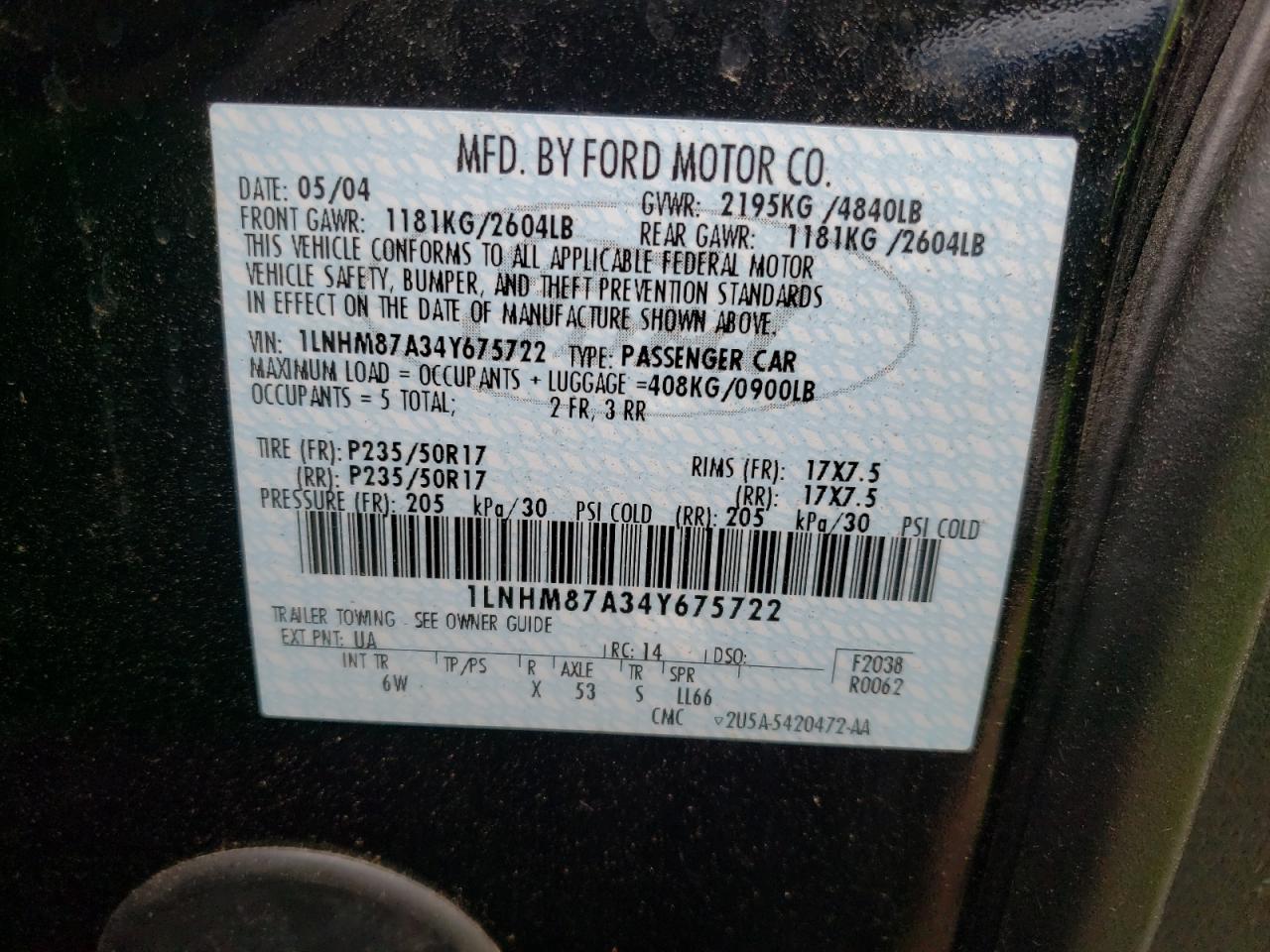 Photo 10 from auction – 2004 LINCOLN LS with VIN 1LNHM87A34Y675722