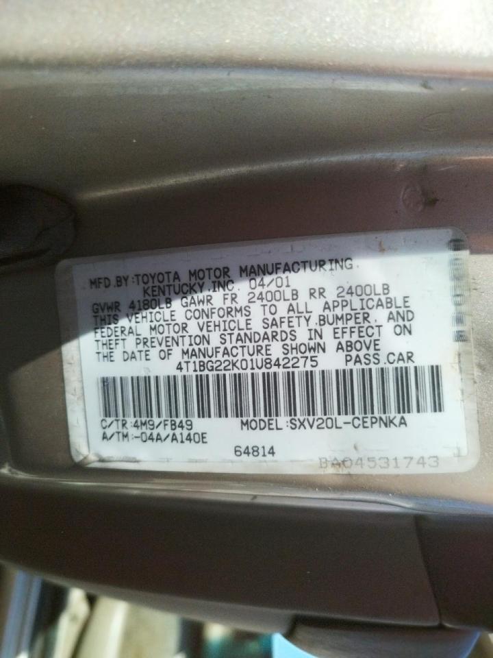 Photo 10 from auction – 2001 TOYOTA CAMRY with VIN 4T1BG22K01U842275