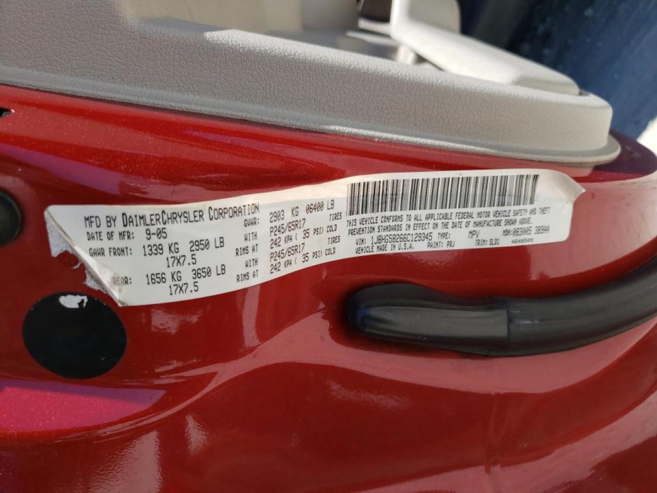 Photo 10 from auction – 2006 JEEP COMMANDER with VIN 1J8HG58266C129345