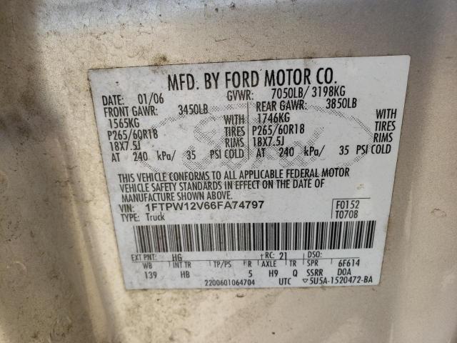 Photo 10 from auction – 2006 FORD F150 SUPER with VIN 1FTPW12V66FA74797