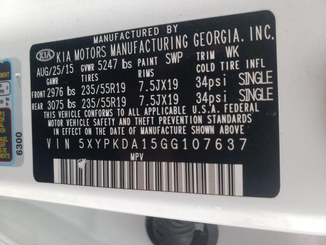 Photo 10 from auction – 2016 KIA SORENTO SX with VIN 5XYPKDA15GG107637