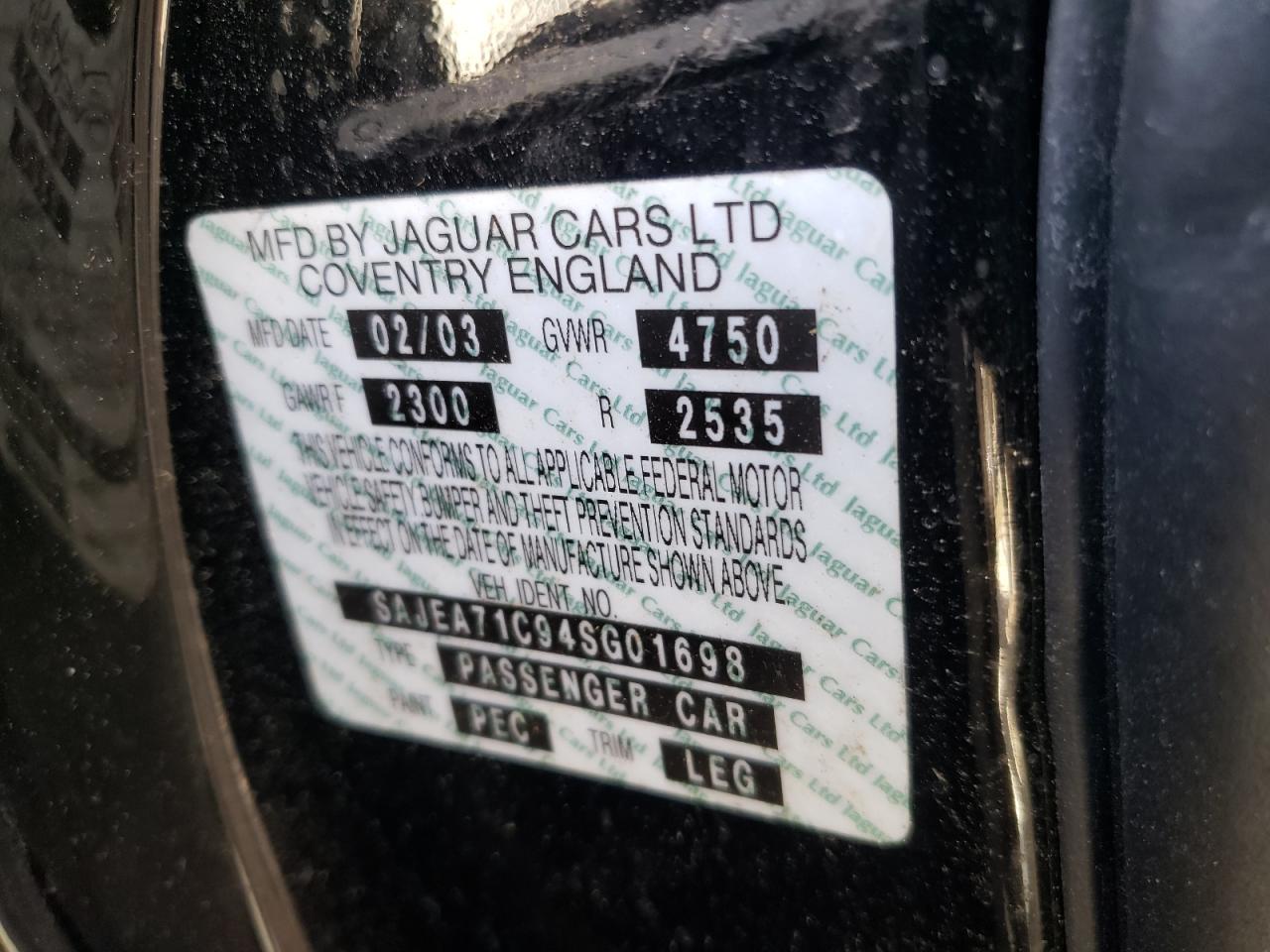 Photo 10 from auction – 2004 JAGUAR XJ8 with VIN SAJEA71C94SG01698