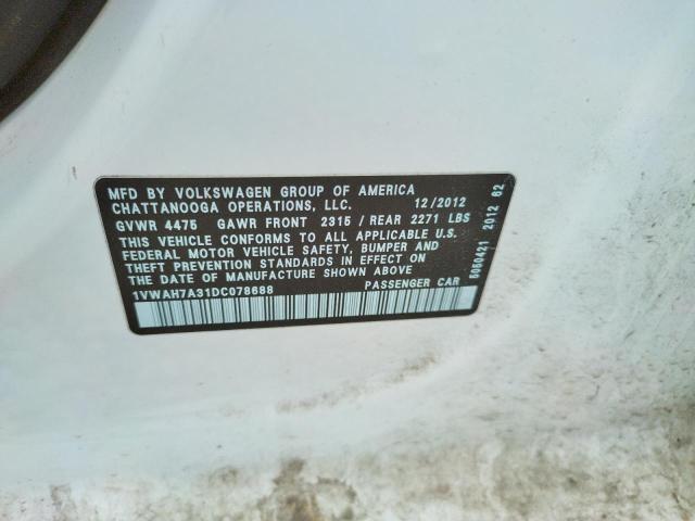 Photo 10 from auction – 2013 VOLKSWAGEN PASSAT with VIN 1VWAH7A31DC078688