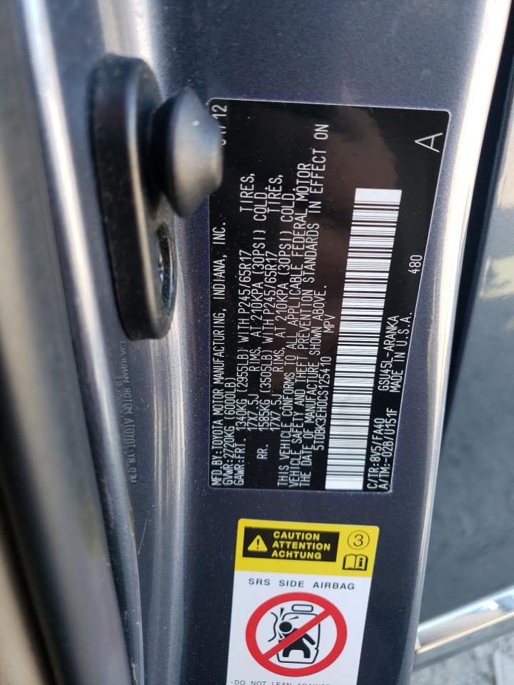 Photo 10 from auction – 2012 TOYOTA HIGHLANDER with VIN 5TDBK3EH0CS125410