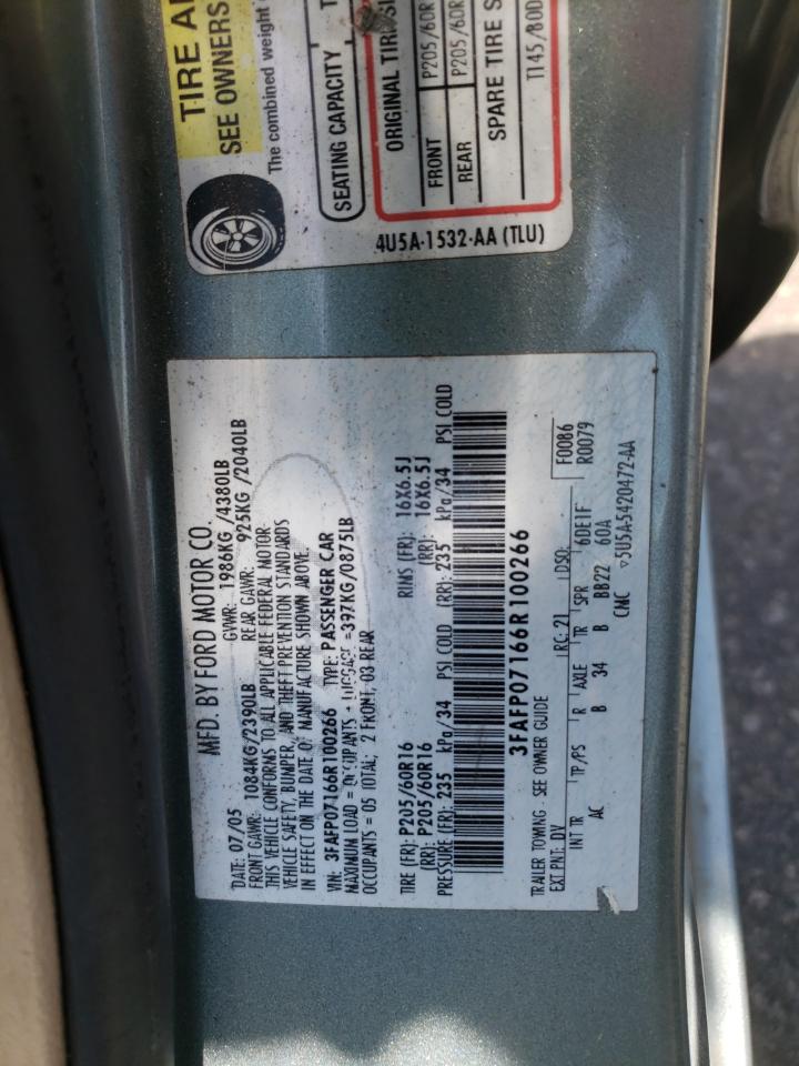 Photo 10 from auction – 2006 FORD FUSION SE with VIN 3FAFP07166R100266