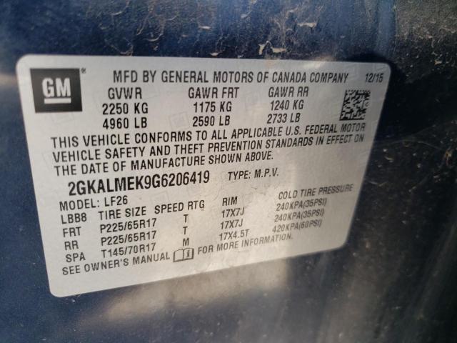 Photo 10 from auction – 2016 GMC TERRAIN SL with VIN 2GKALMEK9G6206419