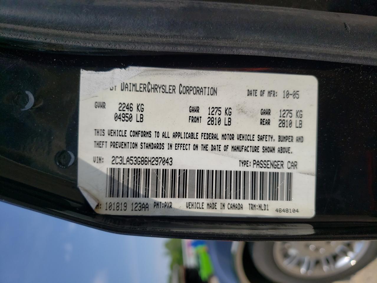 Photo 10 from auction – 2006 CHRYSLER 300 TOURIN with VIN 2C3LA53G86H297043