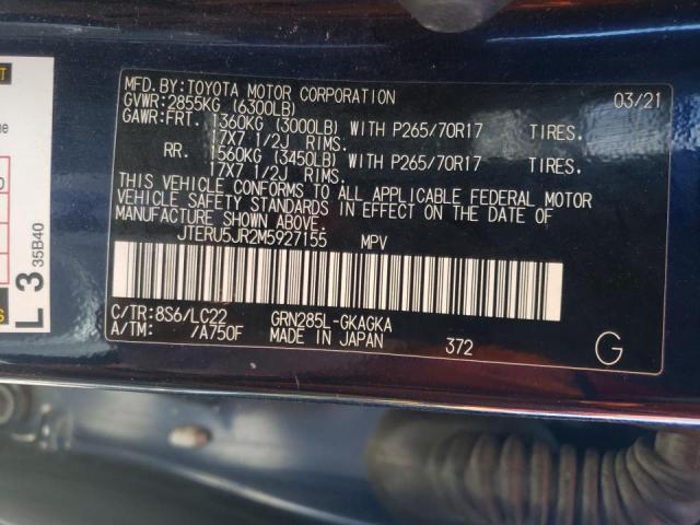 Photo 10 from auction – 2021 TOYOTA 4RUNNER SR with VIN JTERU5JR2M5927155