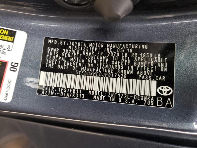 Photo 10 from auction – 2018 TOYOTA COROLLA L with VIN 5YFBURHE0JP847528