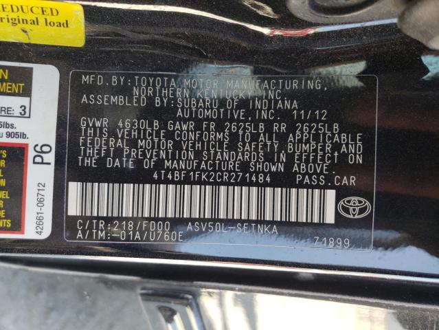صورة رقم 10 من المزاد - 2012 TOYOTA CAMRY BASE مع VIN 4T4BF1FK2CR271484
