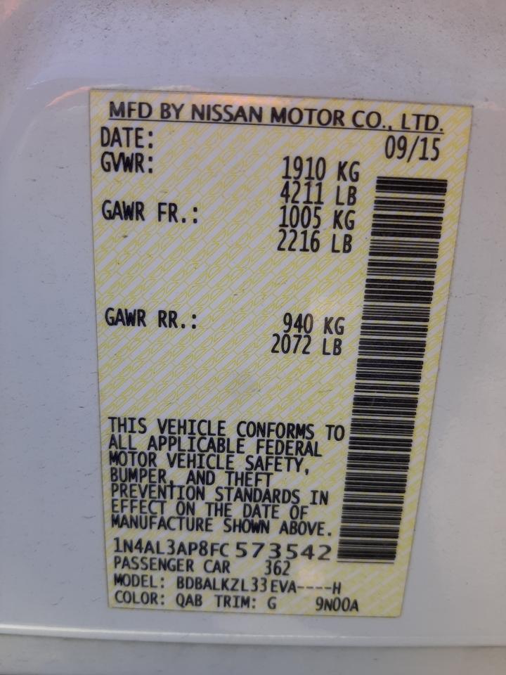 Photo 10 from auction – 2015 NISSAN ALTIMA 2.5 with VIN 1N4AL3AP8FC573542