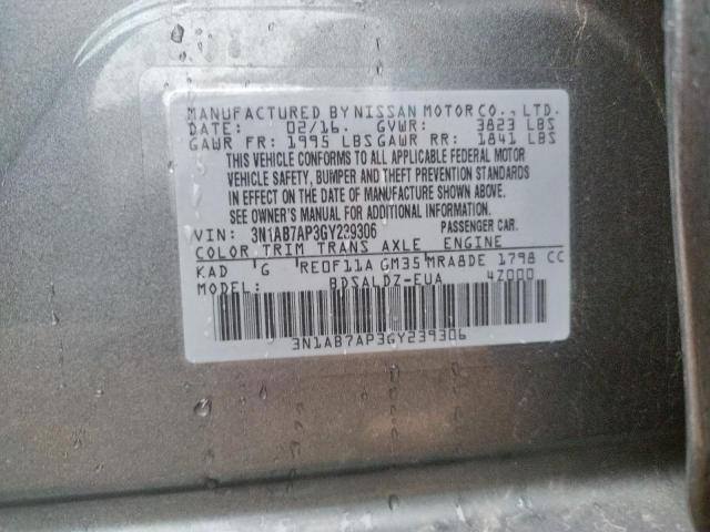 Photo 10 from auction – 2016 NISSAN SENTRA S with VIN 3N1AB7AP3GY239306