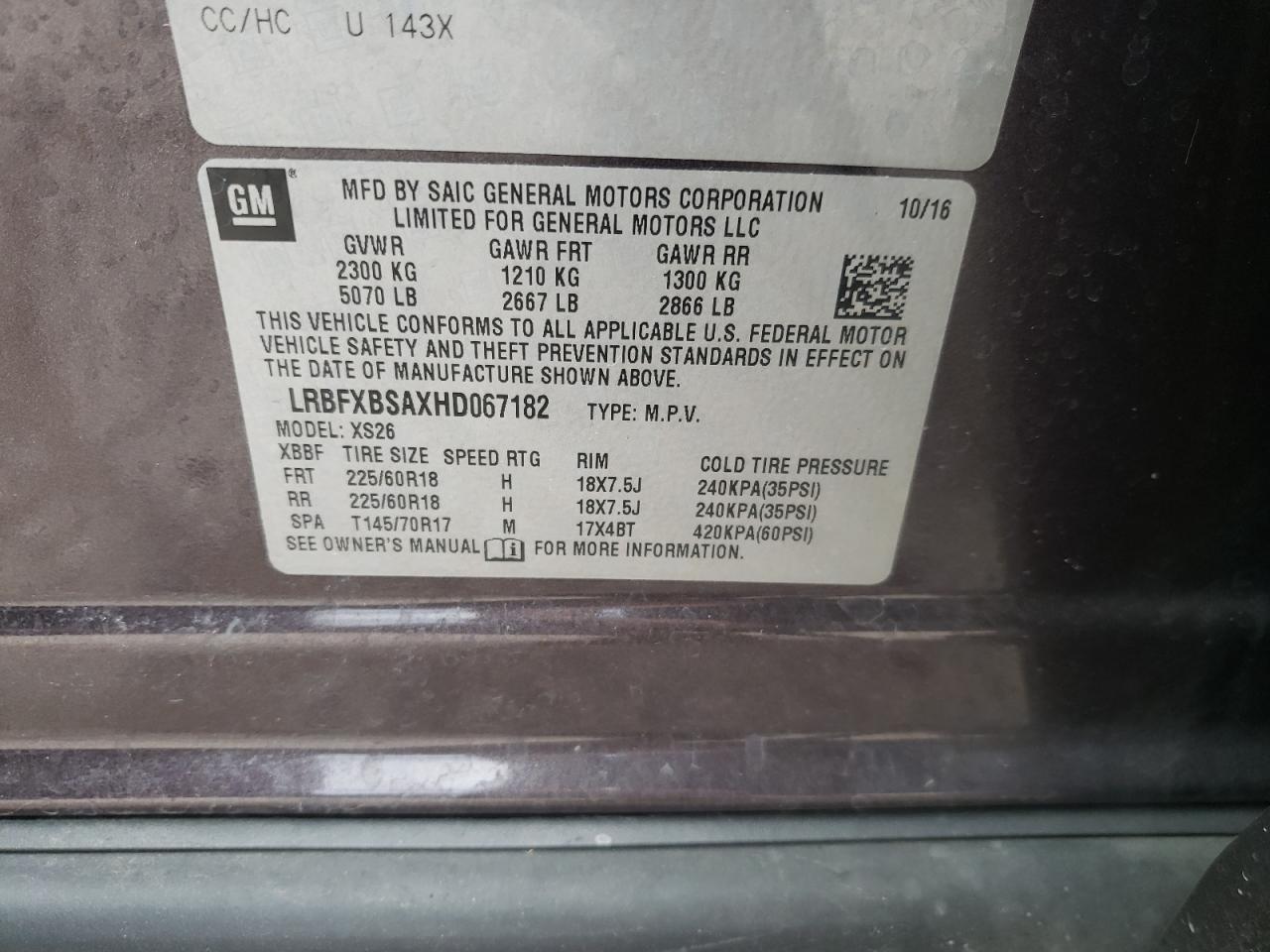 Photo 11 from auction – 2017 BUICK ENVISION E with VIN LRBFXBSAXHD067182