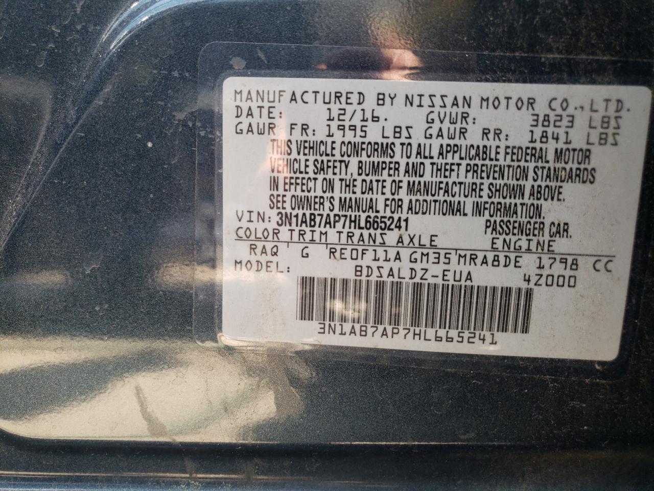 Photo 10 from auction – 2017 NISSAN SENTRA S with VIN 3N1AB7AP7HL665241
