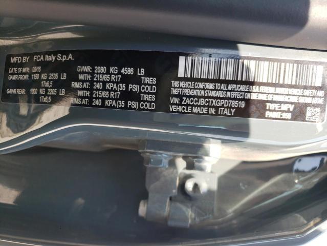 Photo 10 from auction – 2016 JEEP RENEGADE T with VIN ZACCJBCTXGPD78519
