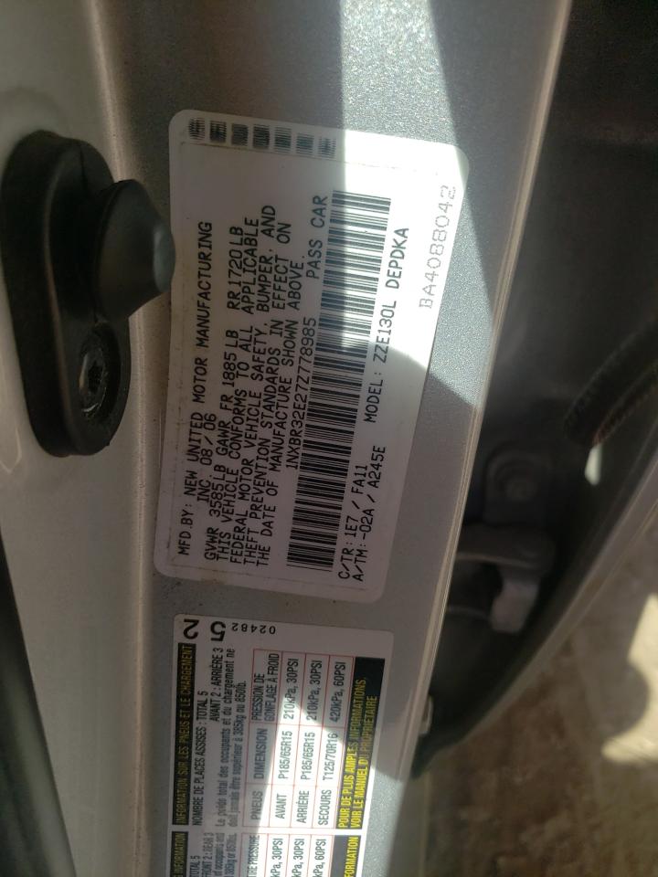 Photo 10 from auction – 2007 TOYOTA COROLLA CE with VIN 1NXBR32E27Z778985