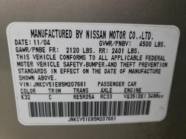 Photo 10 from auction – 2005 INFINITI G35 with VIN JNKCV51E85M207661