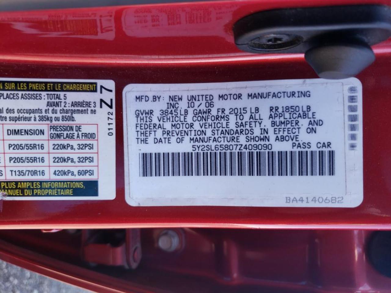 Photo 10 from auction – 2007 PONTIAC VIBE with VIN 5Y2SL65807Z409090