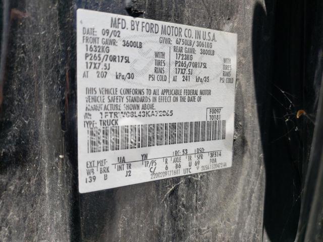 Photo 10 from auction – 2003 FORD F150 SUPER with VIN 1FTRW08L43KA72865