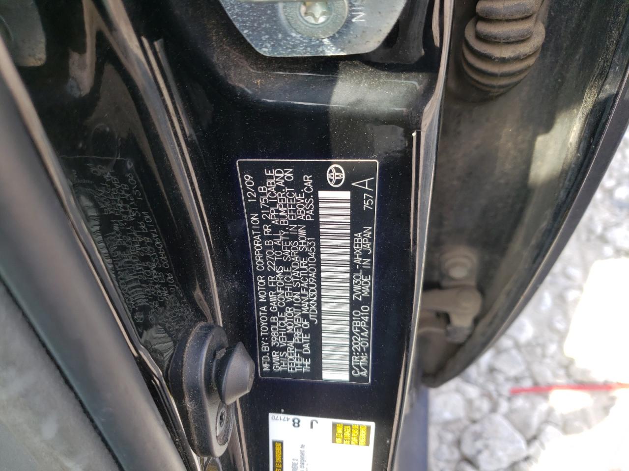 Photo 10 from auction – 2010 TOYOTA PRIUS with VIN JTDKN3DU9A0104531