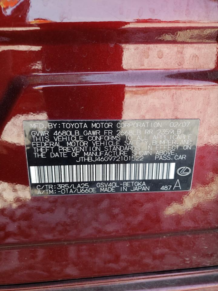 Photo 10 from auction – 2007 LEXUS ES 350 with VIN JTHBJ46G972101522