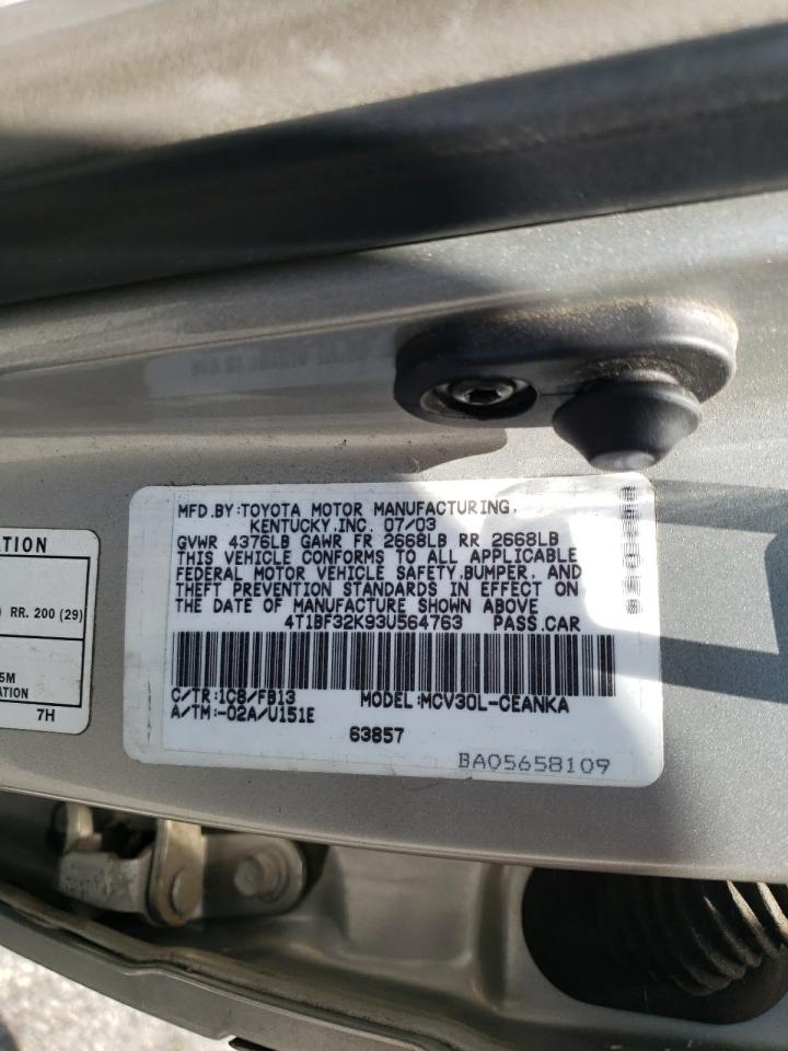 Photo 11 from auction – 2003 TOYOTA CAMRY LE with VIN 4T1BF32K93U564763