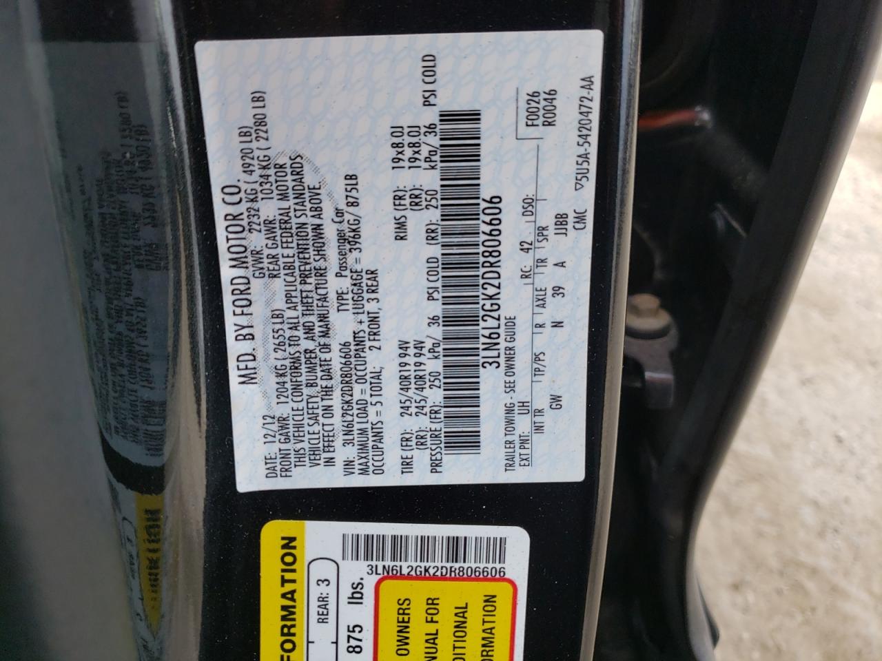 Photo 10 from auction – 2013 LINCOLN MKZ with VIN 3LN6L2GK2DR806606