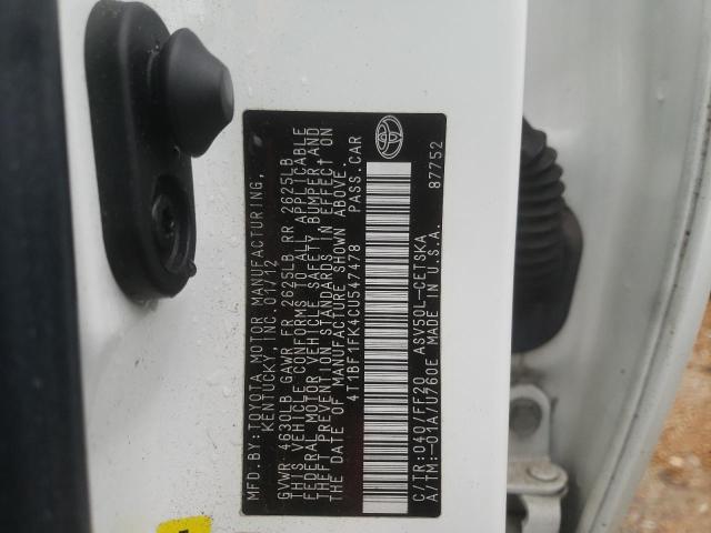 صورة رقم 10 من المزاد - 2012 TOYOTA CAMRY BASE مع VIN 4T1BF1FK4CU547478