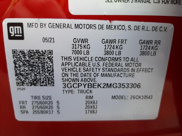 Photo 10 from auction – 2021 CHEVROLET SILVERADO with VIN 3GCPYBEK2MG353306