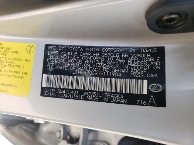 Photo 10 from auction – 2005 LEXUS ES 330 with VIN JTHBA30G955111904