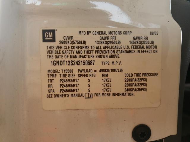 CHEVROLET TRAILBLAZE 2004 with VIN 1GNDT13S242150687 - Photo from auction