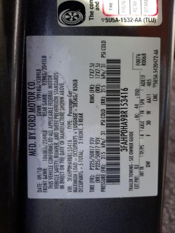 Photo 10 from auction – 2011 FORD FUSION SE with VIN 3FAHP0HA9BR153416