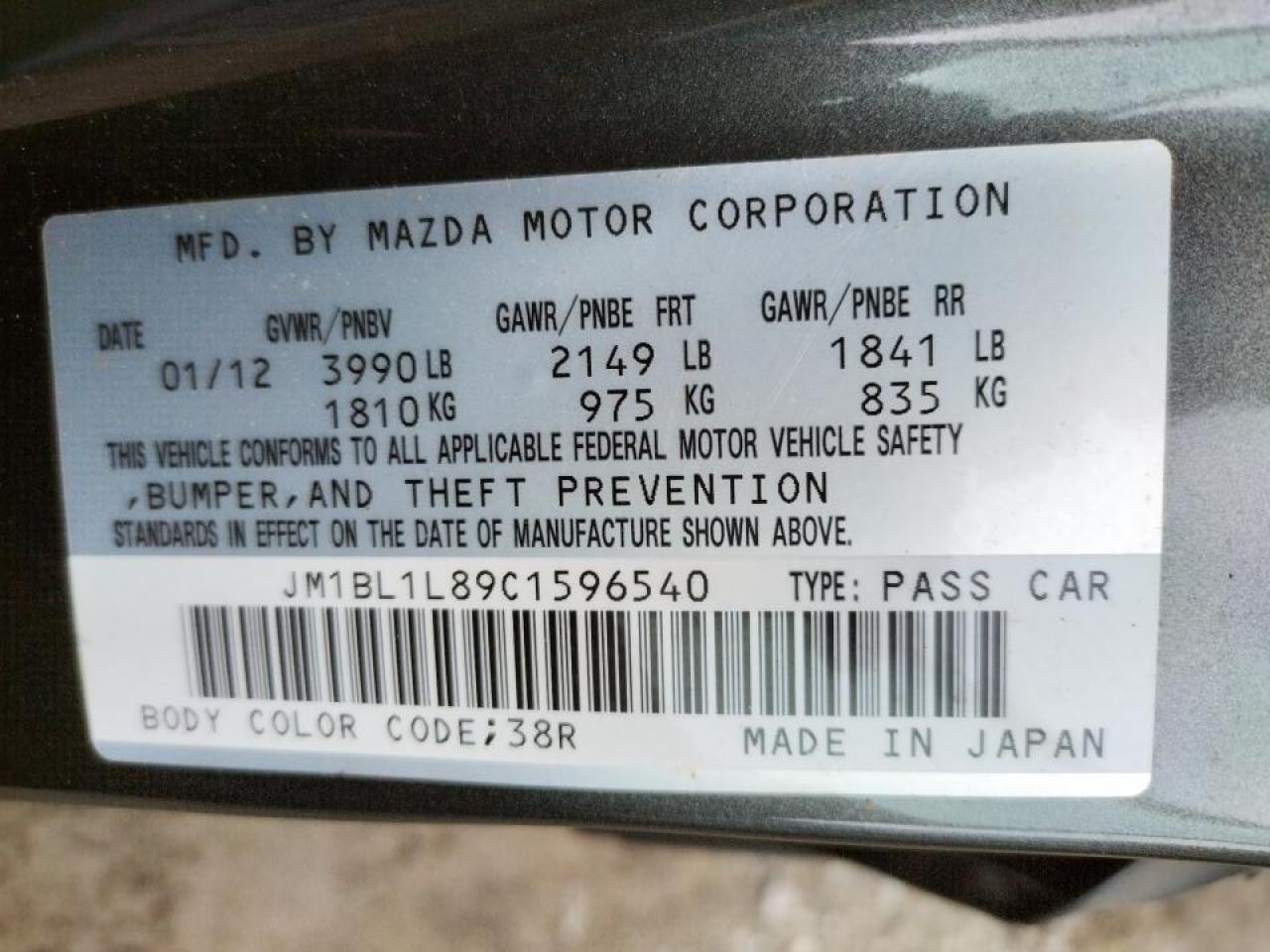 Photo 10 from auction – 2012 MAZDA 3 I with VIN JM1BL1L89C1596540
