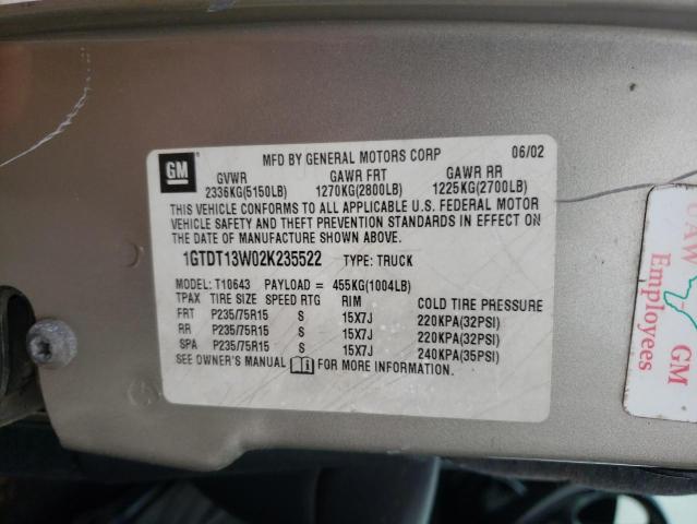 Photo 10 from auction – 2002 GMC SONOMA with VIN 1GTDT13W02K235522