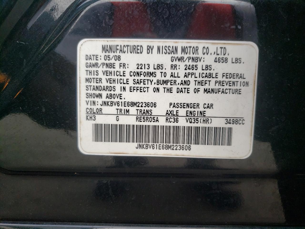 Photo 10 from auction – 2008 INFINITI G35 with VIN JNKBV61E68M223606