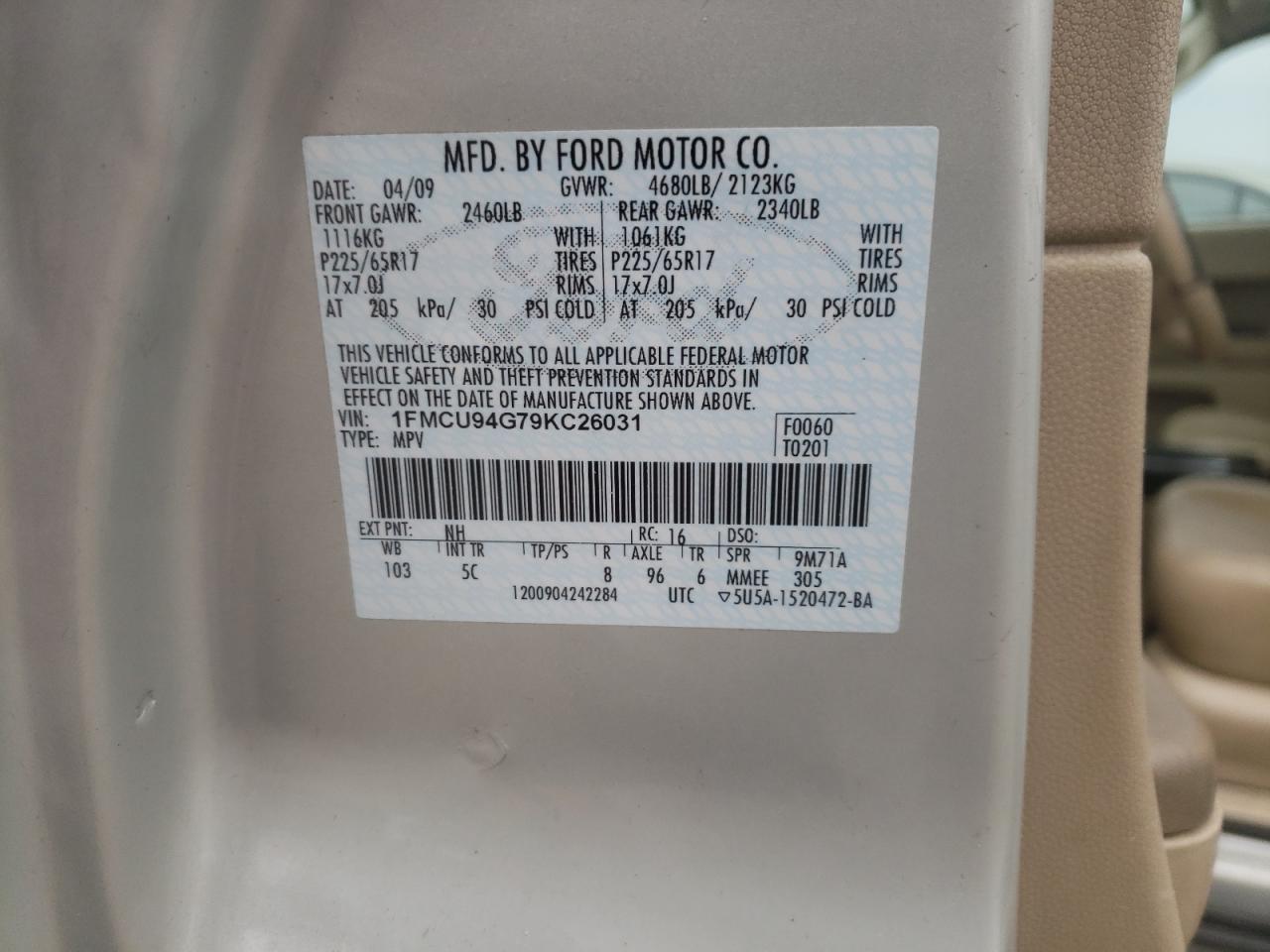 Photo 10 from auction – 2009 FORD ESCAPE LIM with VIN 1FMCU94G79KC26031