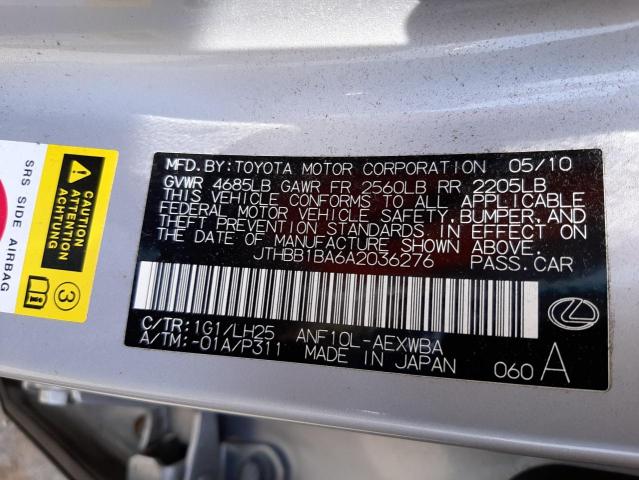 Photo 10 from auction – 2010 LEXUS HS 250H with VIN JTHBB1BA6A2036276