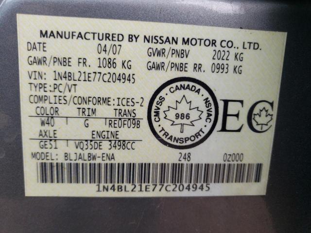 Photo 10 from auction – 2007 NISSAN ALTIMA 3.5 with VIN 1N4BL21E77C204945