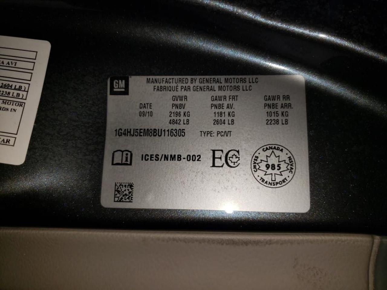 Photo 10 from auction – 2011 BUICK LUCERNE CX with VIN 1G4HJ5EM8BU116305