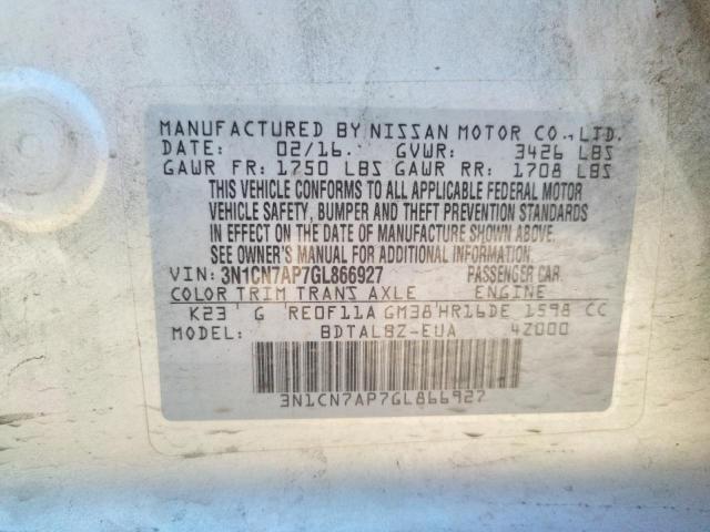 Photo 10 from auction – 2016 NISSAN VERSA S with VIN 3N1CN7AP7GL866927