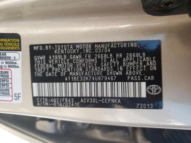 Photo 10 from auction – 2004 TOYOTA CAMRY with VIN 4T1BE32K74U879467
