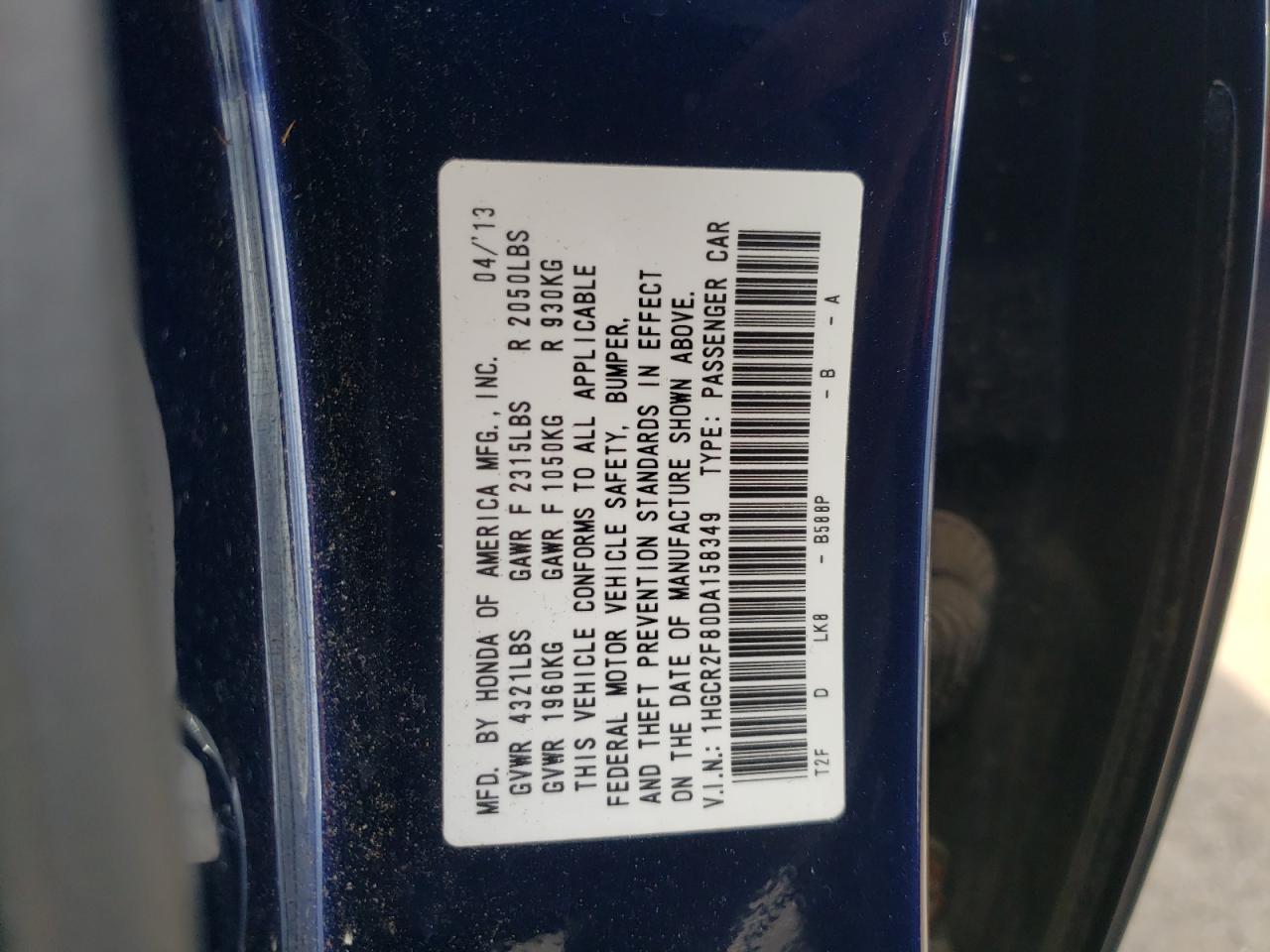 Photo 10 from auction – 2013 HONDA ACCORD EXL with VIN 1HGCR2F80DA158349