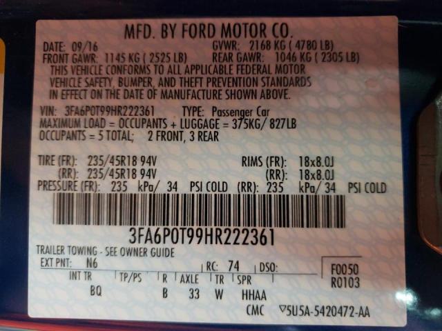Photo 10 from auction – 2017 FORD FUSION SE with VIN 3FA6P0T99HR222361