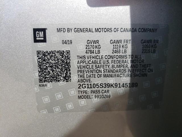 Photo 10 from auction – 2019 CHEVROLET IMPALA PRE with VIN 2G1105S39K9145189